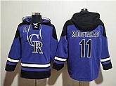 Men's Colorado Rockies #11 Mike Moustakas Purple Ageless Must-Have Lace-Up Pullover Hoodie,baseball caps,new era cap wholesale,wholesale hats